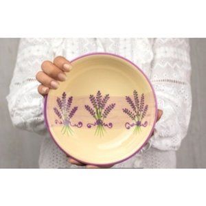 Lavender Pattern Purple & Cream Handmade Hand Painted Ceramic Salad Pasta Fruit